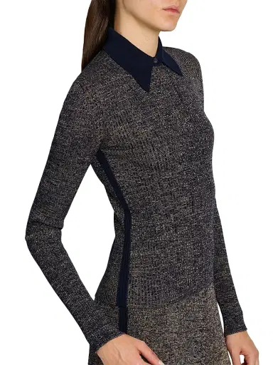 Ferragamo Women's Wool-Blend Rib-Knit Long-Sleeve Polo Top | Thumbnail 6 Ferragamo Women's Wool-Blend Rib-Knit Long-Sleeve Polo Top | Thumbnail 6
