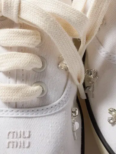 Miu Miu Women's Embroidered Drill Sneakers - White - Size 5.5 | Thumbnail 3
