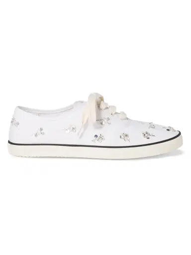 Miu Miu Women's Embroidered Drill Sneakers - White - Size 5.5 | Thumbnail 1