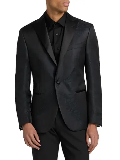 CORNELIANI Men's Wool-Silk Jacquard Sport Jacket - Navy - Size 46 | Thumbnail 3