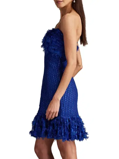 Tadashi Shoji Women's Frayed Strapless Minidress - Neon Blue - Size 10 | Thumbnail 4 Tadashi Shoji Women's Frayed Strapless Minidress - Neon Blue - Size 10 | Thumbnail 4