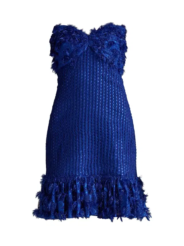 Women's Frayed Strapless Minidress - Neon Blue