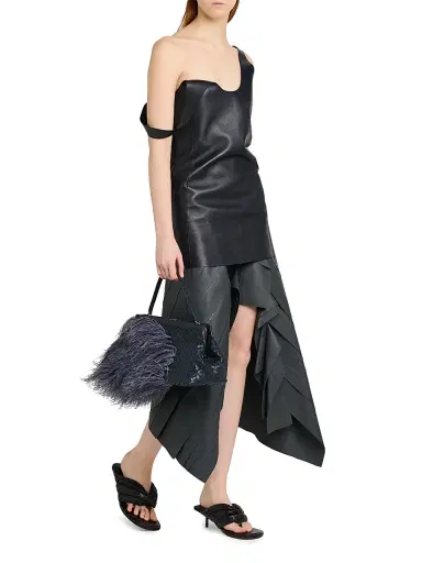 Bottega Veneta Women's Scoopneck Open-Back Leather Top - Midnight Blue - Size 10 | Thumbnail 2