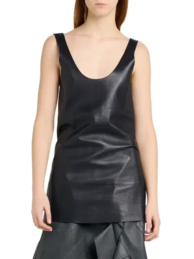 Bottega Veneta Women's Scoopneck Open-Back Leather Top - Midnight Blue - Size 10 | Thumbnail 3