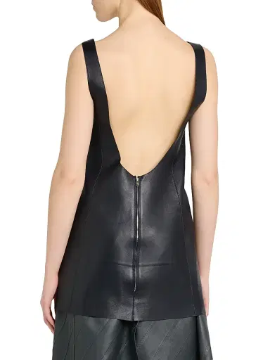 Bottega Veneta Women's Scoopneck Open-Back Leather Top - Midnight Blue - Size 10 | Thumbnail 5