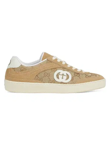 Gucci Women's G75 Suede & GG Canvas Low-Top Sneakers - Sand - Size 12 | Thumbnail 1