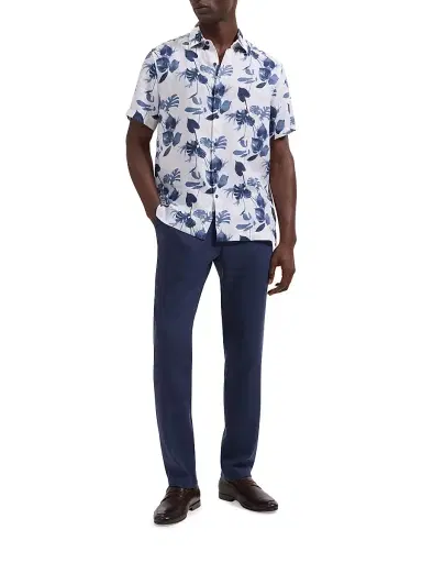 Bugatchi Men's Orson Linen Shirt - Navy - Size XL | Thumbnail 2