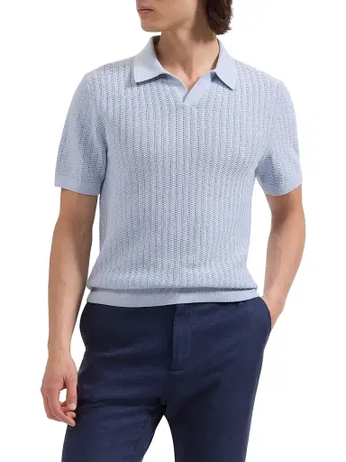 Bugatchi Men's Johnny Collar Cotton-Silk Polo Shirt | Thumbnail 3 Bugatchi Men's Johnny Collar Cotton-Silk Polo Shirt | Thumbnail 3