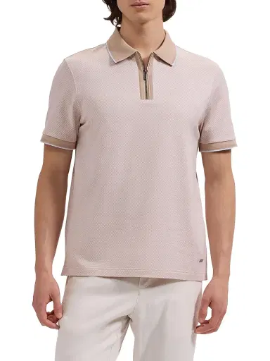 Bugatchi Men's Pin Check Cotton Quarter-Zip Polo Shirt - Sand - Size Small | Thumbnail 3 Bugatchi Men's Pin Check Cotton Quarter-Zip Polo Shirt - Sand - Size Small | Thumbnail 3