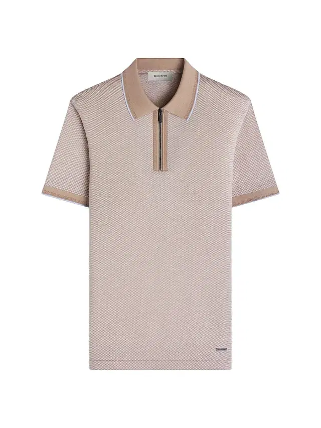 Bugatchi Men's Pin Check Cotton Quarter-Zip Polo Shirt - Sand