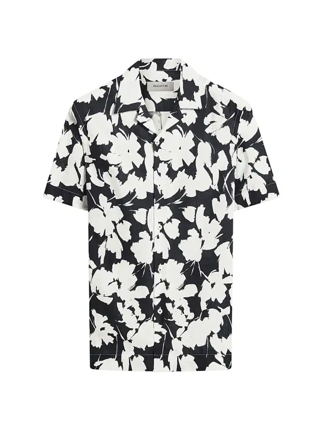 Bugatchi Men's Jackson Cotton Camp Shirt - Black