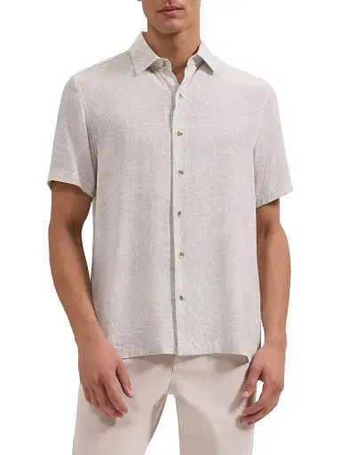Bugatchi Men's Vero Micro-Dot Palm Print Shirt - White - Size XXL | Thumbnail 3