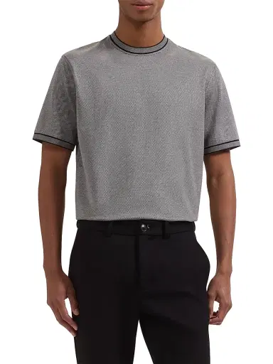 Bugatchi Men's Micro-Check Cotton Crewneck T-Shirt | Thumbnail 3 Bugatchi Men's Micro-Check Cotton Crewneck T-Shirt | Thumbnail 3