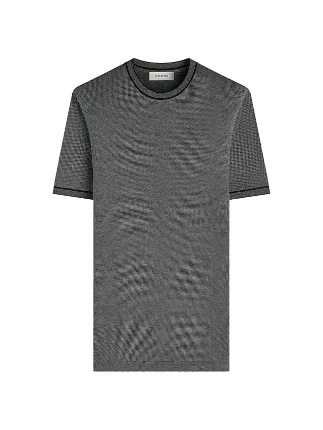 Men's Micro-Check Cotton Crewneck T-Shirt - Black