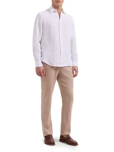 Bugatchi Men's Julian Grid Linen-Cotton Shirt - White - Size XL | Thumbnail 2