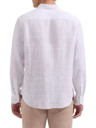 Bugatchi Men's Julian Grid Linen-Cotton Shirt - White - Size XL | Thumbnail 4