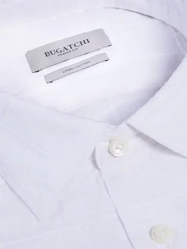Bugatchi Men's Julian Grid Linen-Cotton Shirt - White - Size XL | Thumbnail 5