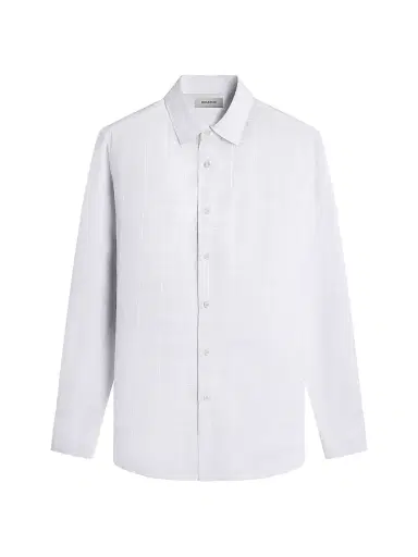 Bugatchi Men's Julian Grid Linen-Cotton Shirt - White - Size XL | Thumbnail 1