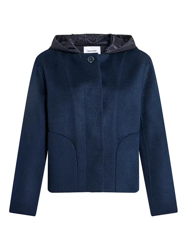 Women's Hooded Mixed-Media Wool-Cashmere Jacket - Navy