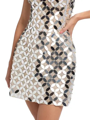 MONIQUE LHUILLIER Women's Mirror Embellished Tulle Minidress | Thumbnail 6 MONIQUE LHUILLIER Women's Mirror Embellished Tulle Minidress | Thumbnail 6