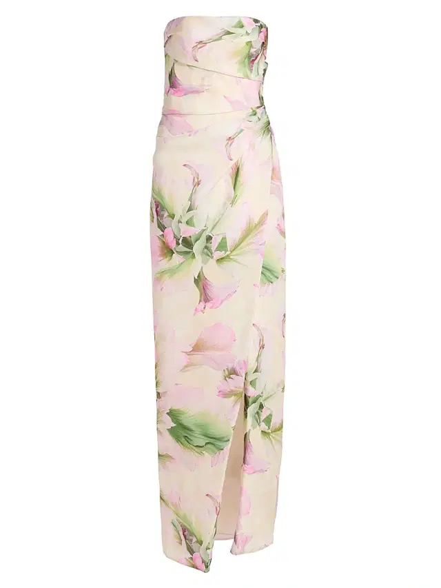 Women's Floral Mikado Strapless Gown - Carnation Multi