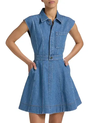 Tanya Taylor Women's Hailey Panelled Denim Minidress - Medium Indigo Blue | Thumbnail 3