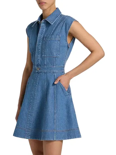 Tanya Taylor Women's Hailey Panelled Denim Minidress - Medium Indigo Blue | Thumbnail 4