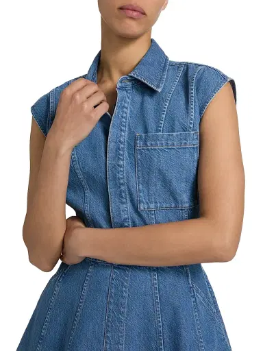Tanya Taylor Women's Hailey Panelled Denim Minidress - Medium Indigo Blue | Thumbnail 6