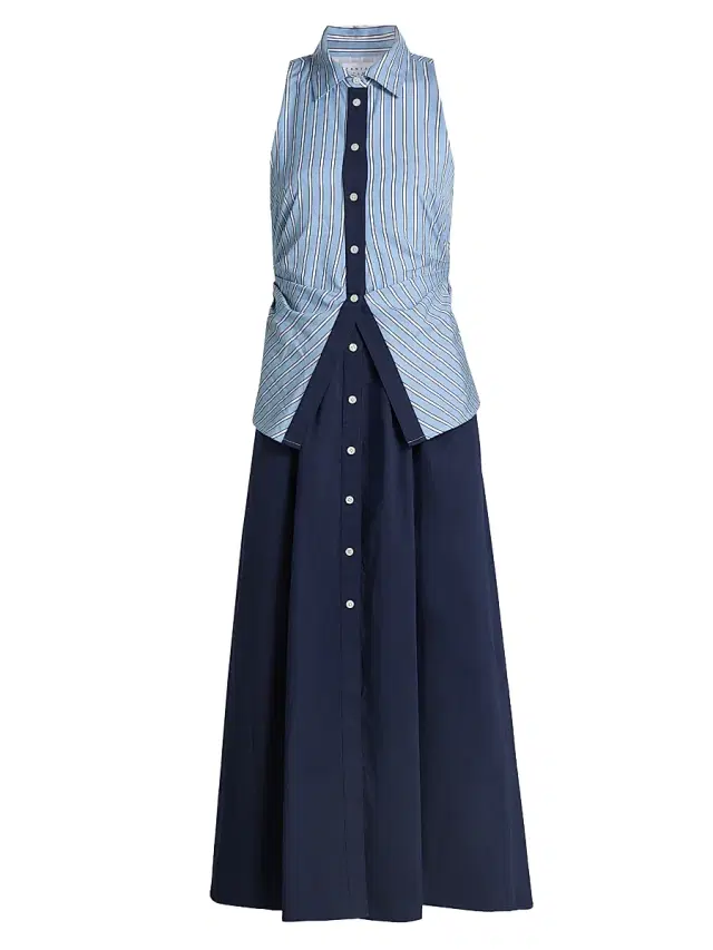 Tanya Taylor Women's Hannah Striped Cotton Midi-Dress - Cloudy Blue Optic White