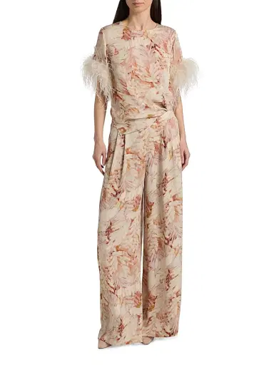 Ungaro Women's Logan Floral Feather-Trim Blouse - Natural Multi - Size XXL | Thumbnail 2 Ungaro Women's Logan Floral Feather-Trim Blouse - Natural Multi - Size XXL | Thumbnail 2