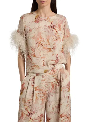 Ungaro Women's Logan Floral Feather-Trim Blouse - Natural Multi - Size XXL | Thumbnail 3 Ungaro Women's Logan Floral Feather-Trim Blouse - Natural Multi - Size XXL | Thumbnail 3