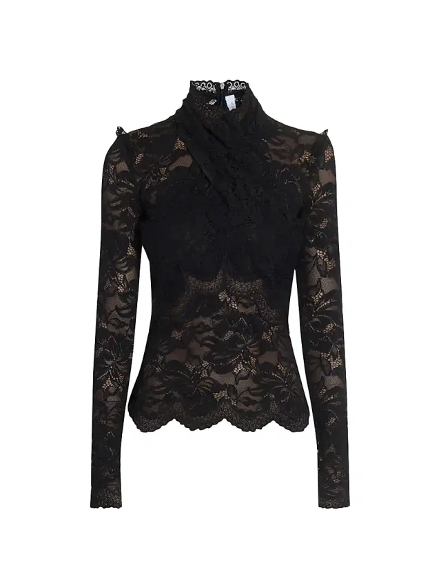 Women's Lace Wrap Long-Sleeve Top - Black