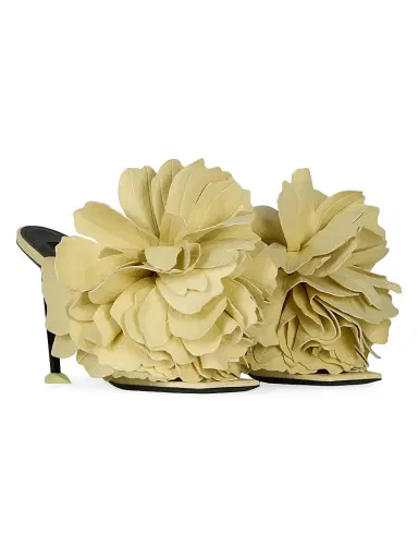 Givenchy Women's Boudoir Heeled Mules in Leather with Petals - Pale Yellow | Thumbnail 2