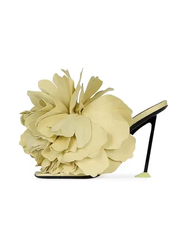 Givenchy Women's Boudoir Heeled Mules in Leather with Petals - Pale Yellow | Thumbnail 3