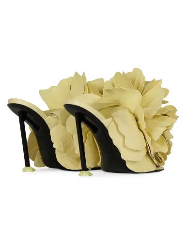 Givenchy Women's Boudoir Heeled Mules in Leather with Petals - Pale Yellow | Thumbnail 4