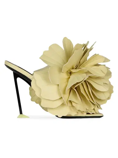 Givenchy Women's Boudoir Heeled Mules in Leather with Petals - Pale Yellow | Thumbnail 1