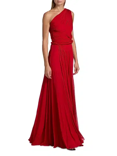 Giambattista Valli Women's One-Shoulder Ruched Jersey Maxi Dress - Red | Thumbnail 2