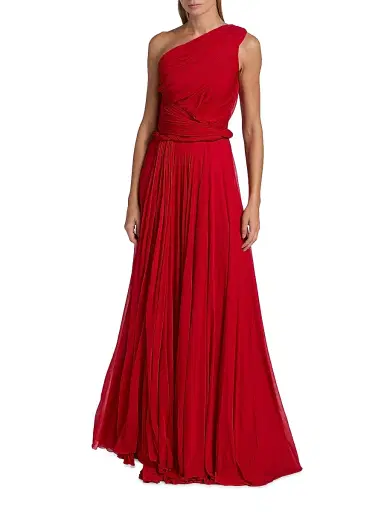 Giambattista Valli Women's One-Shoulder Ruched Jersey Maxi Dress - Red | Thumbnail 3