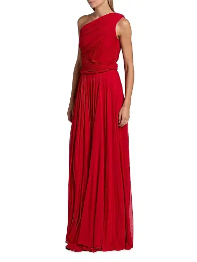 Giambattista Valli Women's One-Shoulder Ruched Jersey Maxi Dress - Red | Thumbnail 4