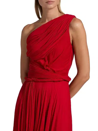 Giambattista Valli Women's One-Shoulder Ruched Jersey Maxi Dress - Red | Thumbnail 6