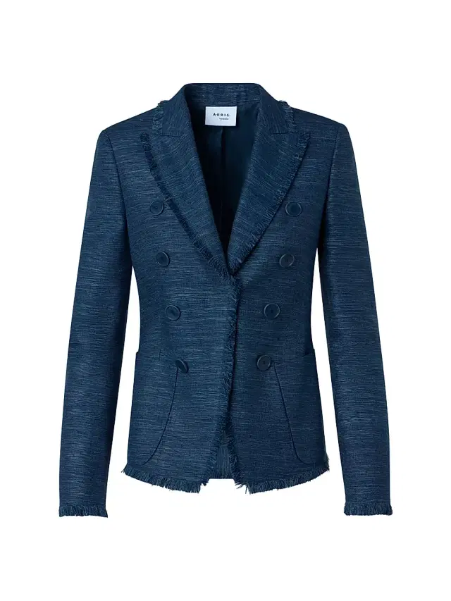Women's Indian Silk Single-Breasted Jacket - Dark Blue