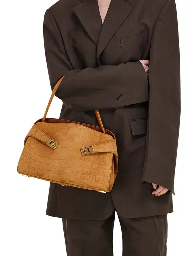 Ferragamo Women's Hug Suede Croco-Print Top Handle Bag - Naturale | Thumbnail 2