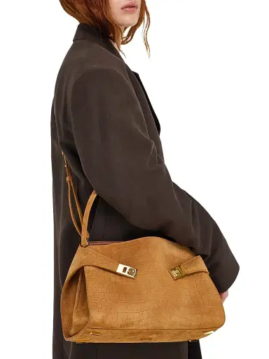 Ferragamo Women's Hug Suede Croco-Print Top Handle Bag - Naturale | Thumbnail 3