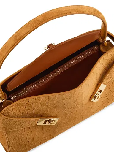 Ferragamo Women's Hug Suede Croco-Print Top Handle Bag - Naturale | Thumbnail 7