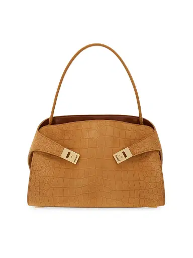 Ferragamo Women's Hug Suede Croco-Print Top Handle Bag - Naturale | Thumbnail 1