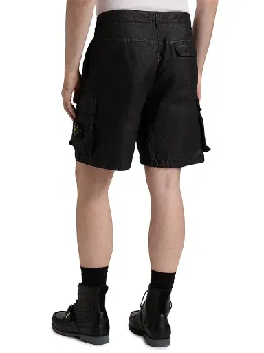 Stone Island Men's Waxed Cotton Cargo Shorts - Black - Size 36 | Thumbnail 5