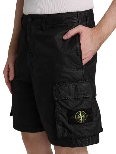 Stone Island Men's Waxed Cotton Cargo Shorts - Black - Size 36 | Thumbnail 6
