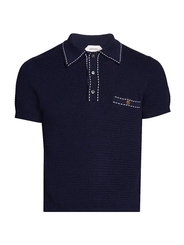 Men's Cotton Polo Sweater - Navy