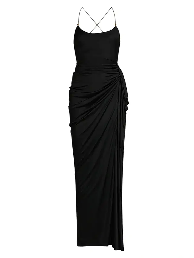 Versace Women's Draped Jersey Column Gown - Black