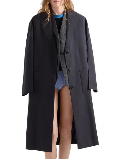 Prada Women's Single-Breasted Light Wool Coat - Blue - Size 2 | Thumbnail 2